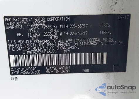 2017 Toyota Rav4 Xle z USA, uszkodzony, nr VIN JTMWFREV2HJ148223